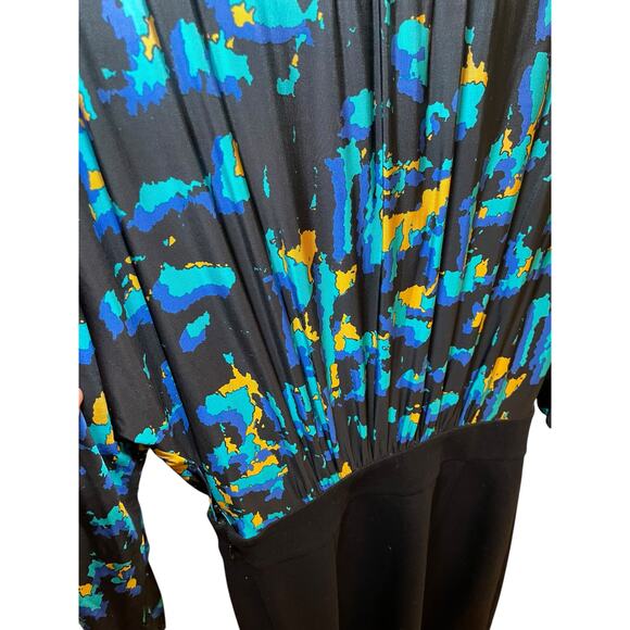 BCBGMaxazria Women 6 Abstract Paint Blue Blouson Dress Cowl‎ Neck Business - Picture 9 of 14